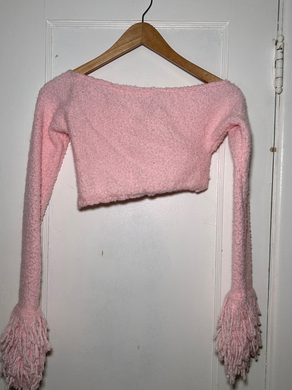Soft Pink Fuzzy Cropped Sweater set - Women